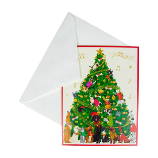 Caspari Dogs And Cats Christmas Tree Large Boxed Christmas Cards - 15 Christmas Cards & 15 Envelopes 103312