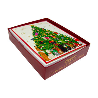 Caspari Dogs And Cats Christmas Tree Large Boxed Christmas Cards - 15 Christmas Cards & 15 Envelopes 103312