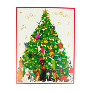 Caspari Dogs And Cats Christmas Tree Large Boxed Christmas Cards - 15 Christmas Cards & 15 Envelopes 103312