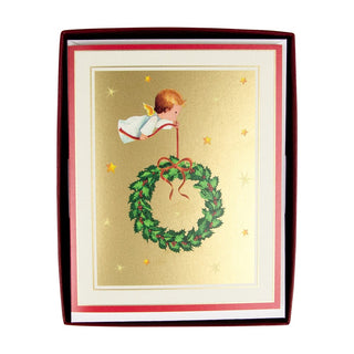 Caspari Baby Angel With Wreath A-Size Boxed Christmas Cards - 15 Cards And Envelopes 104004