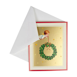 Caspari Baby Angel With Wreath A-Size Boxed Christmas Cards - 15 Cards And Envelopes 104004