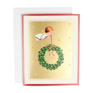 Caspari Baby Angel With Wreath A-Size Boxed Christmas Cards - 15 Cards And Envelopes 104004