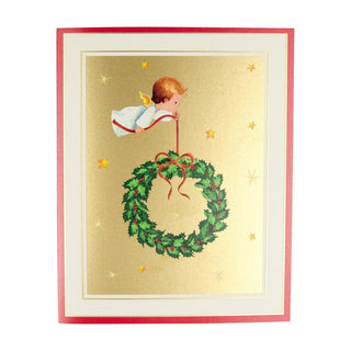 Caspari Baby Angel With Wreath A-Size Boxed Christmas Cards - 15 Cards And Envelopes 104004