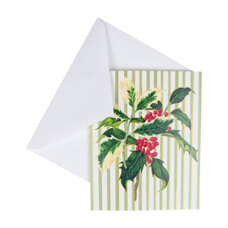 Caspari Holly Sprig A-Size Boxed Christmas Cards - 15 Cards And Envelopes 104005