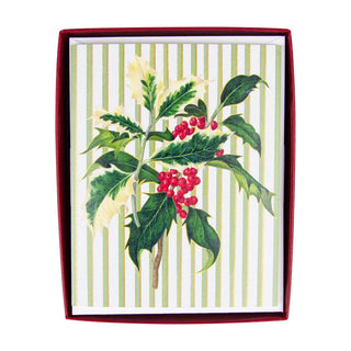 Caspari Holly Sprig A-Size Boxed Christmas Cards - 15 Cards And Envelopes 104005