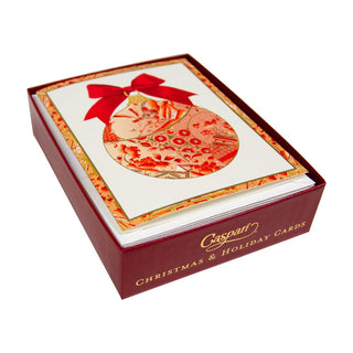 Caspari Gilded Porcelain Ornament A-Size Boxed Christmas Cards - 15 Cards And Envelopes 104008