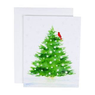 Caspari Snowy Tree With Cardinal Boxed Christmas Cards - 15 Christmas Cards & 15 Envelopes 104016