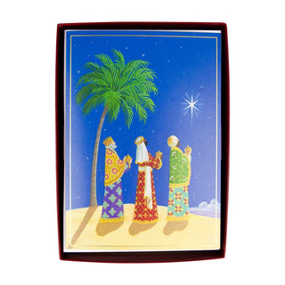 Caspari Three Wise Men And Palm Tree B-Size Boxed Christmas Cards - 15 Cards And Envelopes 104101