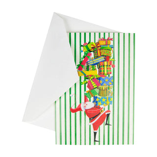 Caspari Santa With Stack Of Gifts B-Size Boxed Christmas Cards - 15 Cards And Envelopes 104102