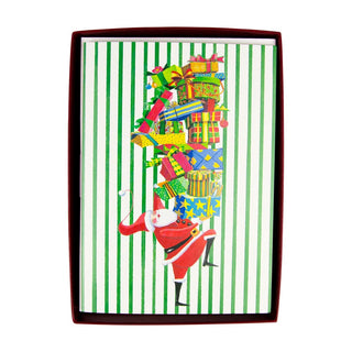 Caspari Santa With Stack Of Gifts B-Size Boxed Christmas Cards - 15 Cards And Envelopes 104102