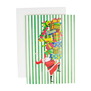 Caspari Santa With Stack Of Gifts B-Size Boxed Christmas Cards - 15 Cards And Envelopes 104102