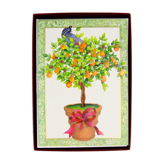 Caspari Partridge In A Pear Tree B-Size Boxed Christmas Cards - 15 Cards And Envelopes 104105