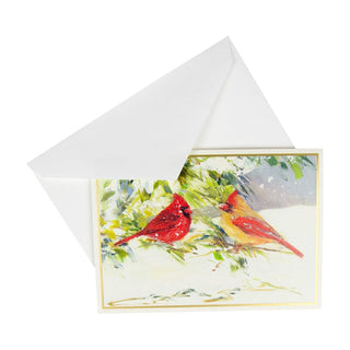 Caspari Cardinals On Snowy Branch B-Size Boxed Christmas Cards - 15 Cards And Envelopes 104106