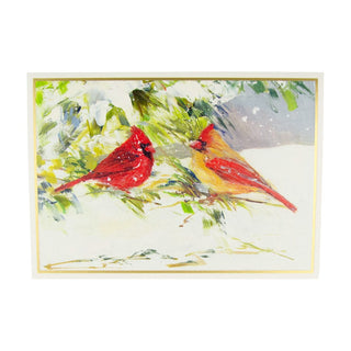 Caspari Cardinals On Snowy Branch B-Size Boxed Christmas Cards - 15 Cards And Envelopes 104106