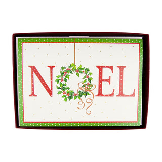 Caspari Noel Wreath B-Size Boxed Christmas Cards - 15 Cards And Envelopes 104108