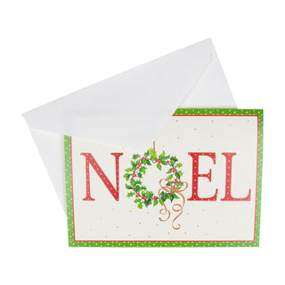 Caspari Noel Wreath B-Size Boxed Christmas Cards - 15 Cards And Envelopes 104108