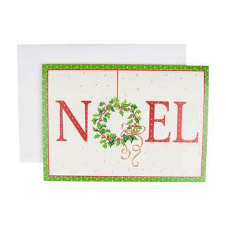 Caspari Noel Wreath B-Size Boxed Christmas Cards - 15 Cards And Envelopes 104108