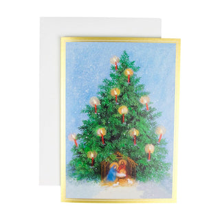 Caspari Tree With Candles And Creche B-Size Boxed Christmas Cards - 15 Cards And Envelopes 104109