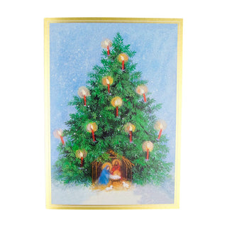 Caspari Tree With Candles And Creche B-Size Boxed Christmas Cards - 15 Cards And Envelopes 104109