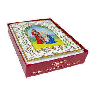 Caspari Nativity With Decorated Arch C-Size Boxed Christmas Cards - 15 Cards And Envelopes 104204