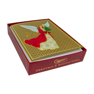 Caspari Angel With Christmas Tree C-Size Boxed Christmas Cards - 15 Cards And Envelopes 104205