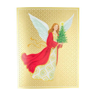 Caspari Angel With Christmas Tree C-Size Boxed Christmas Cards - 15 Cards And Envelopes 104205