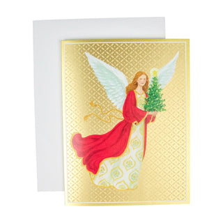 Caspari Angel With Christmas Tree C-Size Boxed Christmas Cards - 15 Cards And Envelopes 104205