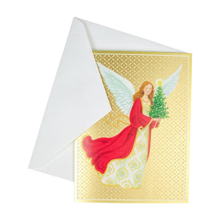 Caspari Angel With Christmas Tree C-Size Boxed Christmas Cards - 15 Cards And Envelopes 104205