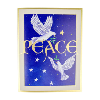 Caspari Two Doves And Peace C-Size Boxed Christmas Cards - 15 Cards And Envelopes 104206