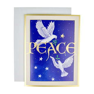 Caspari Two Doves And Peace C-Size Boxed Christmas Cards - 15 Cards And Envelopes 104206