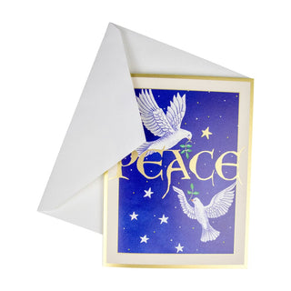 Caspari Two Doves And Peace C-Size Boxed Christmas Cards - 15 Cards And Envelopes 104206