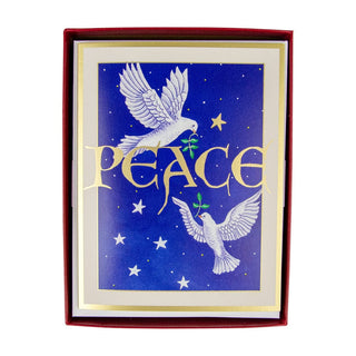 Caspari Two Doves And Peace C-Size Boxed Christmas Cards - 15 Cards And Envelopes 104206