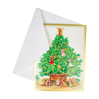 Caspari Angel Tree With Creche C-Size Boxed Christmas Cards - 15 Cards And Envelopes 104207