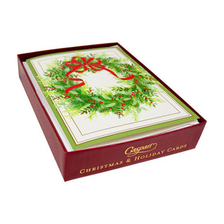 Personalization by Caspari Greenery Wreath Personalized Christmas Cards 104208PG