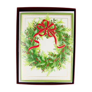 Personalization by Caspari Greenery Wreath Personalized Christmas Cards 104208PG