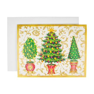 Caspari Gilded Trees C-Size Boxed Christmas Cards - 15 Cards And Envelopes 104210