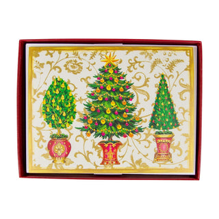 Caspari Gilded Trees C-Size Boxed Christmas Cards - 15 Cards And Envelopes 104210