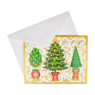 Caspari Gilded Trees C-Size Boxed Christmas Cards - 15 Cards And Envelopes 104210