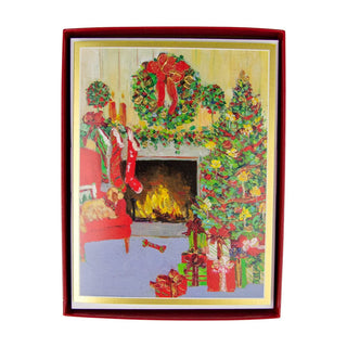 Caspari Decorated Living Room C-Size Boxed Christmas Cards - 15 Cards And Envelopes 104211