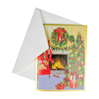 Caspari Decorated Living Room C-Size Boxed Christmas Cards - 15 Cards And Envelopes 104211