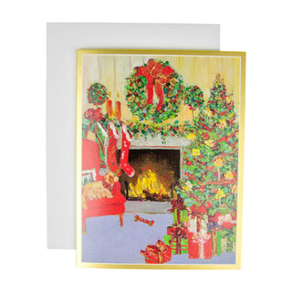 Caspari Decorated Living Room C-Size Boxed Christmas Cards - 15 Cards And Envelopes 104211