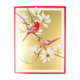 Caspari Cardinals And Magnolia C-Size Boxed Christmas Cards - 15 Cards And Envelopes 104213