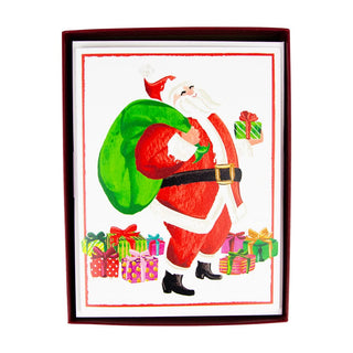 Caspari Smiling Santa Boxed Christmas Cards - 15 Christmas Cards & 15 Envelopes 104219