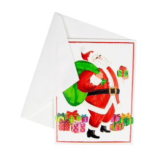 Caspari Smiling Santa Boxed Christmas Cards - 15 Christmas Cards & 15 Envelopes 104219