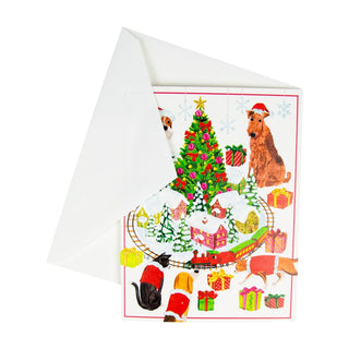 Caspari Pets With Model Train Boxed Christmas Cards - 15 Christmas Cards & 15 Envelopes 104220