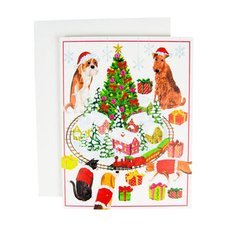 Caspari Pets With Model Train Boxed Christmas Cards - 15 Christmas Cards & 15 Envelopes 104220