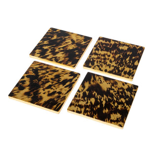 Caspari Tortoiseshell Set Of 4 Lacquer Coasters - 4" Diameter 10990LQCSET