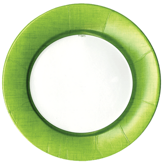 Caspari Linen Border Paper Dinner Plates in Moss Green - 8 Per Package 11371DP