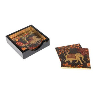 Caspari Le Jardin De Mysore Set Of 4 Lacquer Coaster - 4" Diameter 11930LQCSET