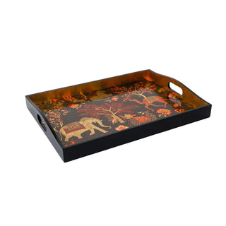 Caspari Le Jardin De Mysore Lacquer Large Rectangle Tray - 21X15 11930LQREC